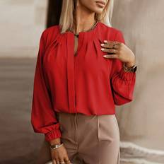 Shein Women Shirts Shein Solid Lantern Sleeve Blouse