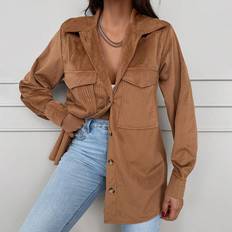 Shein Damen Jacken Shein Flap Pocket Button Front Corduroy Coat