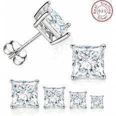 Ohrringe Shein 925 Silver 4-7mm Square Cubic Zirconia Stud Earrings for Women Men 18K White Gold Plated Hypoallergenic for Sensitive Ears