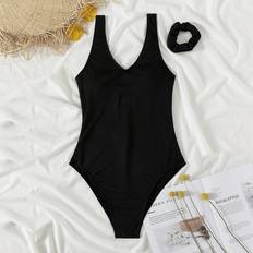 Shein Bademode Shein Plain One Piece Swimsuit & Scrunchie