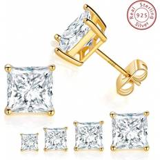 Ohrringe Shein 925 Silver 4-7mm Square Cubic Zirconia Stud Earrings for Women Men 18K Gold Plated Hypoallergenic for Sensitive Ears