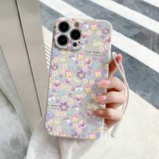 Handyzubehör Shein A White Tpu Case With Rabbit & Flower Painting Pattern, Comes With A Hand Strap, Fits For: Apple Iphone 7, 8, 11, 12, 13, 14, 15 Pro Max Plus X Xr Xs