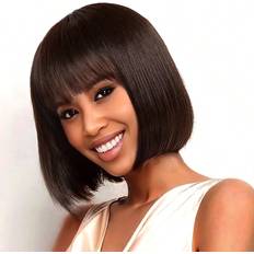 Perücken Shein Machine Made Brown Color Short Straight Bob With Bangs Wig 180%/200% Density