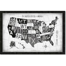 Trademark Fine Art Letterpress USA Map Dark Black/White Wall Decor 24x16"