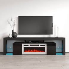 Black Electric Fireplaces Meble Furniture Soleo WH-EF Electric Fireplace 79" TV Stand Black