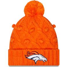 Football Beanies New Era Denver Broncos Women's Orange Toasty Cuffed Knit Hat with Pom