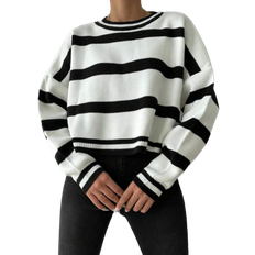 Shein Damen Pullover Shein Striped Pattern Drop Shoulder Sweater - Black/White