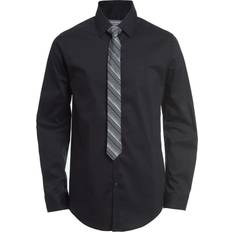 L Shirts Children's Clothing Van Heusen Boys' Long Sleeve Collared Button-Down Dress Shirt and Tie Set, Black Stripe