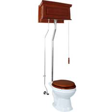 Toilets High Tank Toilet Mahogany Finish Wooden Raised Tank Round Rear Entry White Bowl and L Pipes Renovators Supply White