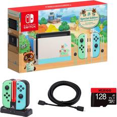 Game Consoles Nintendo 2020 Switch Console Family Christmas Holiday Bundle Animal Crossing: New Horizons Edition NexiGo_128GB MicroSD Card 4K HDMI Cable Joy-Con and Pro Controllers Charging Dock Bundle