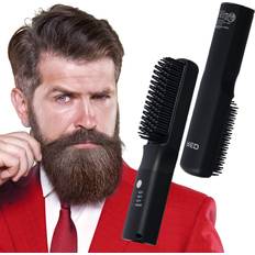Shaving Accessories Kiss Red by Kiss Beard & Hair Straightener, Secure Auto Shut-Off, 2 in 1 Heated Straightening Beard Brush 360 degree swivel cord Temperature Adjustable