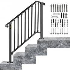 Space Saving Stairs Vevor brand Handrail Picket 3 Fits 3 or 4 Steps Matte Black Stair Rail Height adjustable Wrought Iron Handrail with Installation Kit Hand Rails for Outdoor Steps