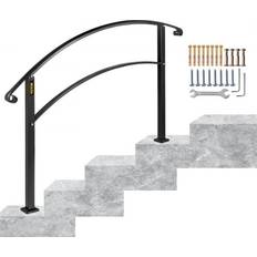 Space Saving Stairs Vevor Handrails for Outdoor Steps Fit 3 to 4 Steps Stair Railing Wrought Iron Handrail for Concrete or Wooden Stairs, Black