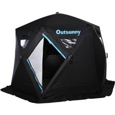 OutSunny Portable 4-6 People Pop-up Ice Fishing Shelter Tent, for -104°F with Carry Bag & Oxford Fabric Build