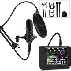 Studio Mixers Podcast Equipment Bundle, DJ Mixer Sound Mixer ALL-IN-ONE Kit with 3.5mm Mic Audio Interface/Audio Mixer for Live Streaming/Gaming/Recording/Singing/PC/Smartphone/Tablet