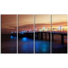 Design Art Blue Waters and Bridge Sunset 4 Graphic on Framed Art 28x48" 4