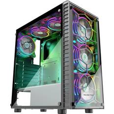 MUSETEX PC Case Mid-Tower with 6pcs 120mm ARGB Fans, Tempered Honeycomb