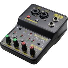 U4 Portable Mini Mixer 4 Channel Audio DJ Console with Sound Card, USB, 48V  Phantom Power for PC Recording 5 Core MX 4CH