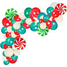 Garlands & Confetti 126pcs Merry Christmas Balloon Arch Garland Kit Green Red White Latex Balloons Candy’s Foil Balloons Balloon Tie Tools Adhesive Dots for Christmas Party Decorations