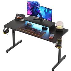 Bestier Small Gaming Desk with Monitor Stand, 42 inch LED Computer Desk, Gamer Workstation with Cup Holder & Headset Hooks, Modern Simple Style Desk for Home Office, Carbon Fiber Black