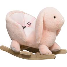 Classic Toys on sale Qaba Rabbit Wooden Rocking Horse with Sound, Pink