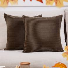 Textiles Deconovo Farmhouse Cover Stripe Corduroy Pillow Case Brown