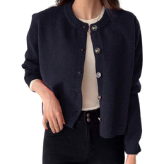 Shein Polyester Cardigans Shein Dazy Solid Button Front Cardigan - Navy Blue