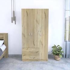 Natural Wardrobes FM FURNITURE Eureka Light Oak Wardrobe 35.4x70.8"