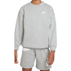 Nike Girls' Sportswear Club Fleece Oversized Sweatshirt - Dark Grey Heather/White