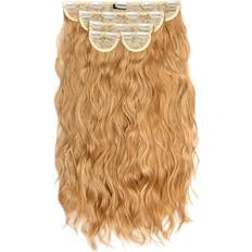 Synthetic Hair Clip-On Extensions Lullabellz Super Thick Crimped Wavy Clip In Hair Extensions 22 inch Caramel Blonde 5-pack