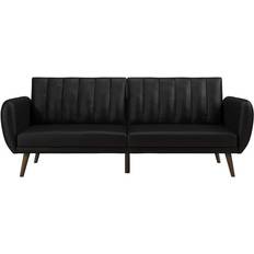 Novogratz Brittany Futon Black Faux Leather Sofa 81.5" 3 Seater