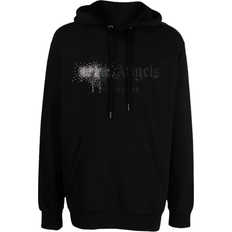 Palm Angels Rhinestone Embellished Logo Print Hoodie - Black