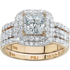 Wedding Rings - Women PalmBeach Double Halo Bridal Ring Set - Gold/Transparent
