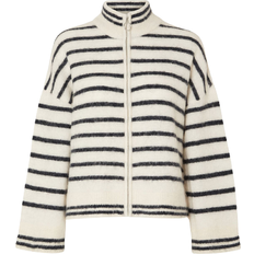 Nylon Cardigans Selected Femme Sia Ras Stripe Long Sleeve Knit Cardigan - White