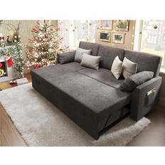 VanAcc Storage Chaise for Living Room Linen Grey Sofa 84" 3 Seater
