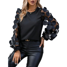 Shein Polyester Shirts Shein Contrast Mesh Appliques Lantern Sleeve Blouse