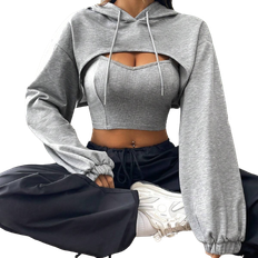 Shein XXL Sweaters Shein Drop Shoulder Super Crop Drawstring Hoodie & Cami Top