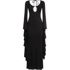 Ribbed Viscose Maxi Sleeve Long Dress - Black