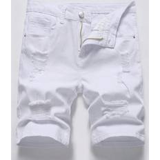 Shein White Shorts Shein Men Cotton Ripped Denim Shorts