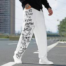 Shein Men - White Jeans Shein Men's Denim Jeans Printed With Letters