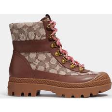 Coach Boots Coach Talia Jacquard, Suede and Leather Lace-Up Boots Tan