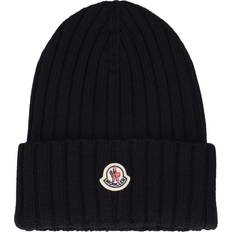 Moncler Men Accessories Moncler Womens Black Logo-embroidered Wool-knit Beanie