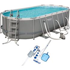 Bestway Freestanding Pools Bestway 18 Foot Power Steel Swimming Pool Set with Vacuum and Maintenance Kit, Grey