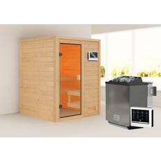Karibu Woodfeeling Sauna Sandra inkl. 9 kW Bio-Ofen mit ext. Strg. Glastür