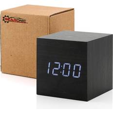 Alarm Clocks F.C Design Wooden Alarm Clock LED Square Cube Digital Thermometer Timer Calendar, Grey
