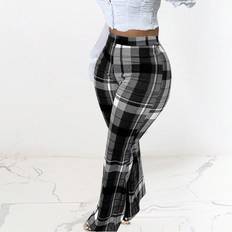 Shein L Pants Shein Plaid Print Flare Leg Pants