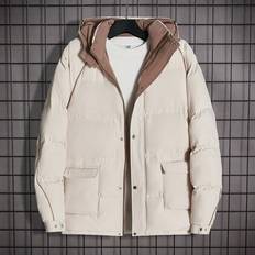 Shein White Outerwear Shein Manfinity Hypemode Men Flap Pocket Hooded Puffer Coat Without Tee