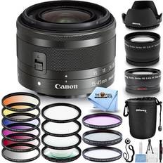 Canon Sony E (NEX) Camera Lenses Canon EF-M 15-45mm IS STM Lens Graphite Filter Kit Bundle