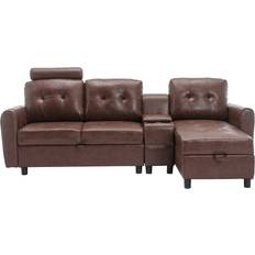 HOMEFUN Upholstered Tufted L-Shape Brown Sofa 89" 3 Seater