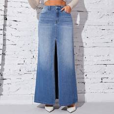 Shein Long Skirts Shein High Waist Split Thigh Denim Skirt